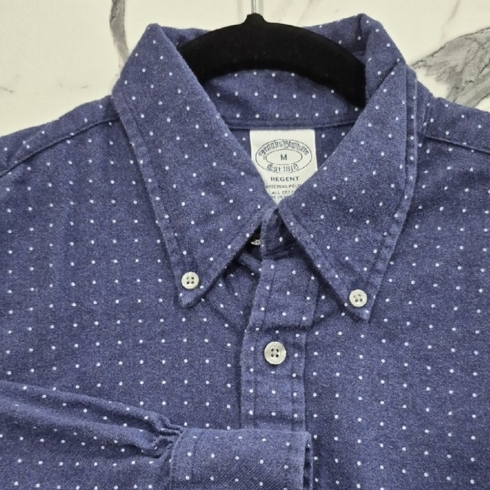 EUC Brooks Brothers Flannel Regent Fit Long Sleeve Shirt, Blue w White Dots